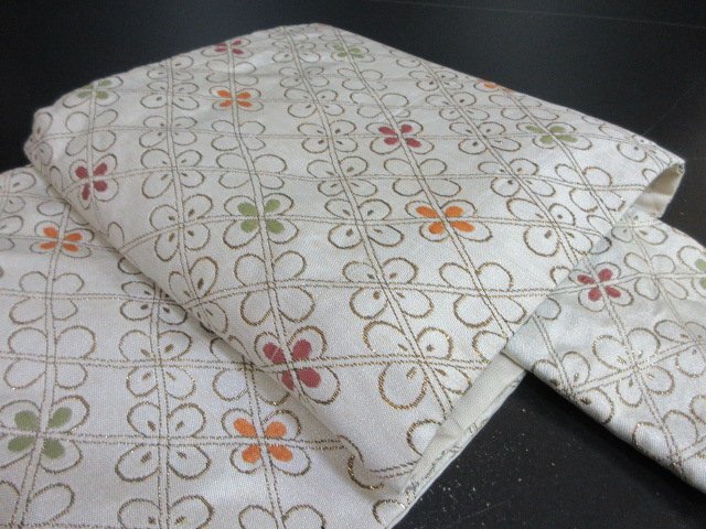 1円 中古 名古屋帯 正絹 和装 和服 菱 草花 六通柄 九寸帯 長さ344cm【夢職】★拍卖