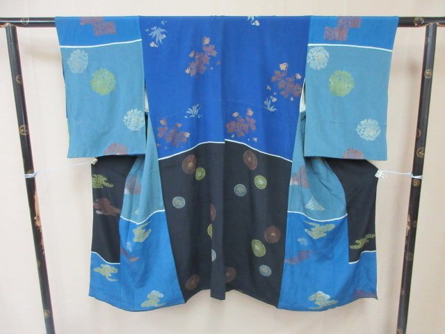 1円 中古 長襦袢 正絹 式典 和装 和服 アンティーク レトロ リメイク品 草花 渦巻 袷 お洒落 身丈113cm 裄61cm【夢職】★拍卖