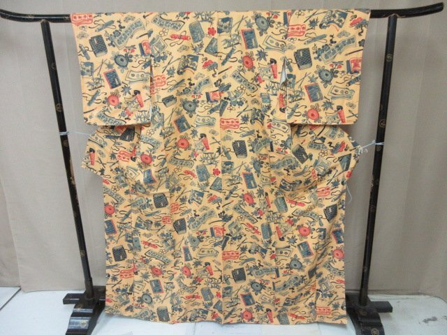 1円 良品 小紋 正絹 着物 縮緬 和服 和服 仕立て糸付 冊子 草花 巻物 教本 お洒落 高級 袷 身丈154cm 裄65cm【夢職】★拍卖