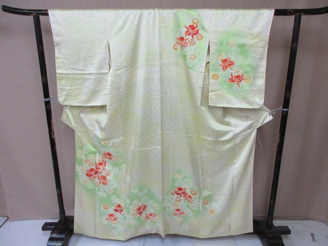 1円 中古 小紋 正絹 着物 縮緬 和服 和服 暈し 草花 お洒落 高級 袷 身丈150cm 裄65cm【夢職】★拍卖