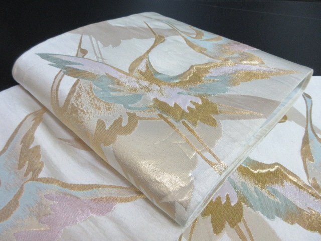 1円 中古 袋帯 正絹 和装 和服 飛鶴 グラデーション お洒落 六通柄 長さ402cm【夢職】★拍卖