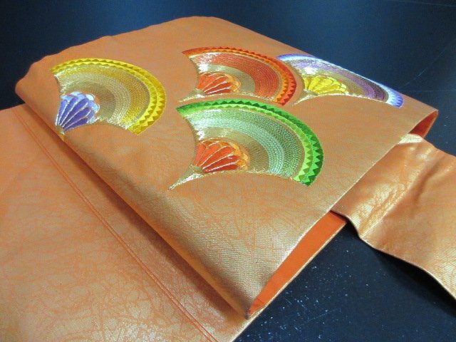 1円 中古 名古屋帯 正絹 和装 和服 アンティーク 青海波 幾何学抽象 草花 太鼓柄 九寸帯 長さ348cm【夢職】★拍卖