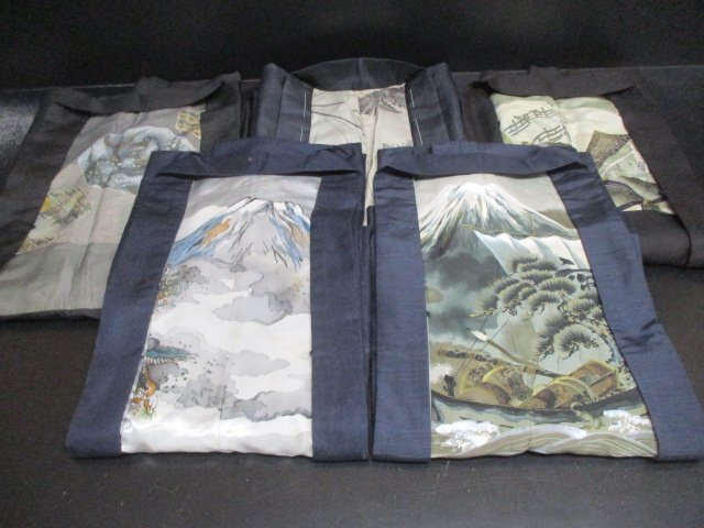中古 カッコいい 正絹 絹 化繊 紋付 羽織 リメイク 羽裏 額裏 肩裏 裏地 男性用 まとめて5点 和装 和服 和柄 お稽古 初心者【夢職】☆☆☆拍卖