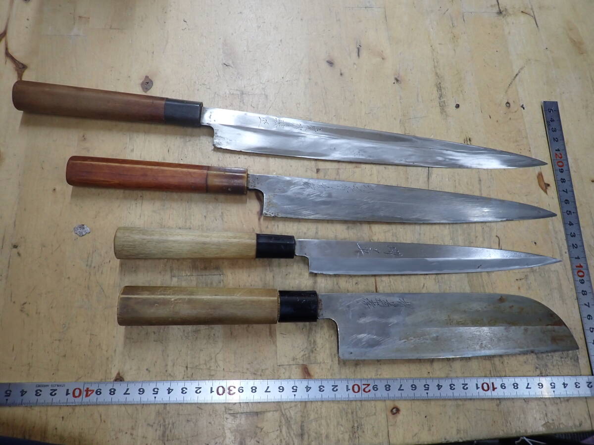 『C28X』和包丁 4本(4点)まとめてセット 柳刃包丁 刺身包丁 薄刃包丁 堺菊孝 堺英 堺孝行 青二鋼 虎徹興正 拍卖