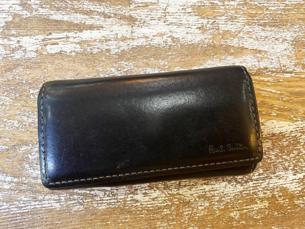☆Paul Smith/ポールスミス キーケース オールドレザー 4連キーケース 873215 ブラック メンズ 牛革 古着 used☆拍卖