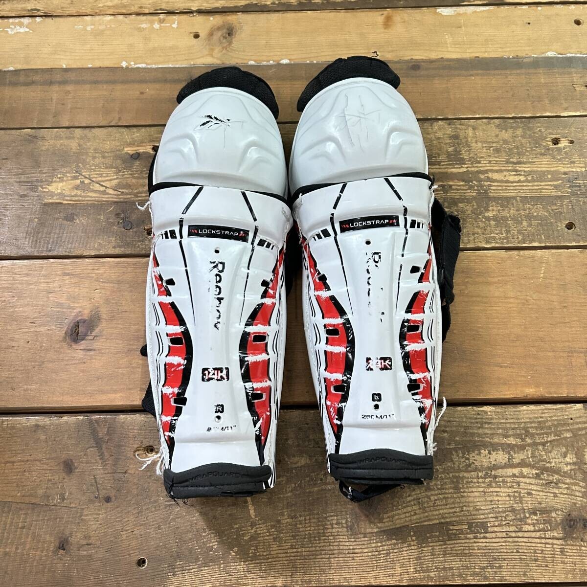 reebok / リーボック 14k shin guard シンガード レガース ジュニア 28cm/11 アイスホッケー 防具 used拍卖