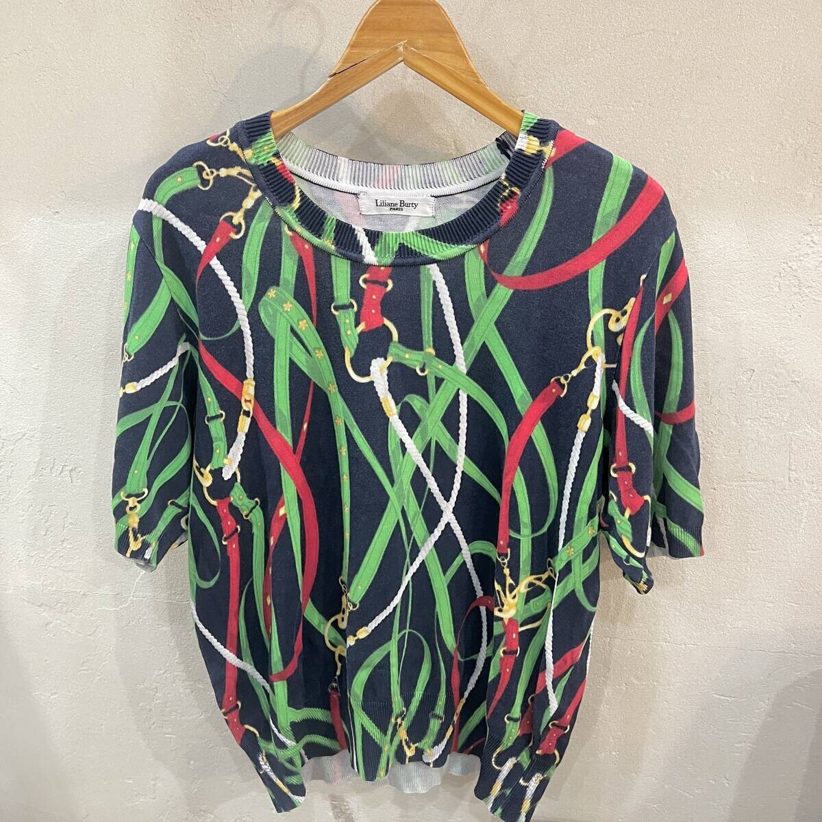 Liliane Burty PARIS/リリアン ビューティー パリズ クルーネック 半袖 Tシャツ 総柄 レディース Lサイズ used拍卖