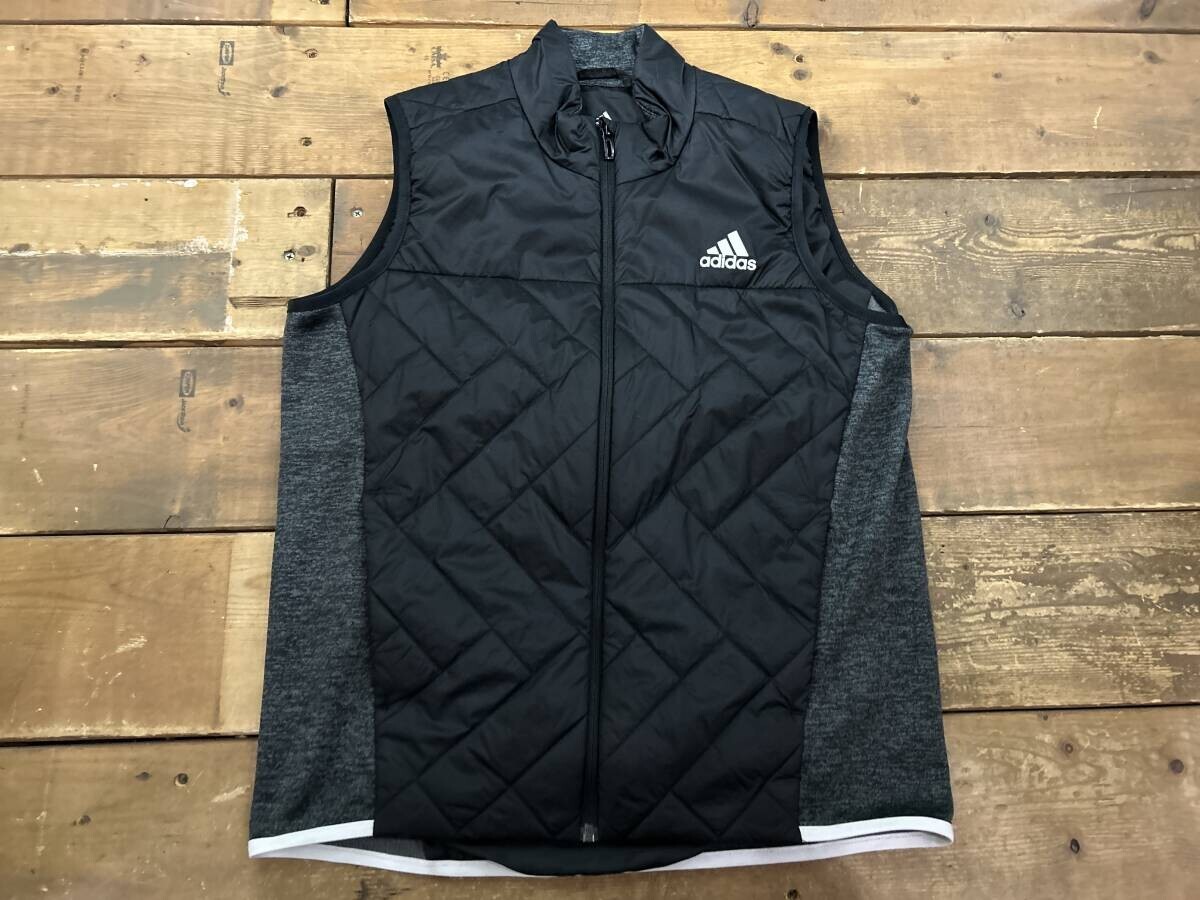 adidas / アディダス 中綿ベスト インナーベスト キルティング 切り替え ブラック 160cm キッズ ワンポイントロゴ ジップ インナー used拍卖