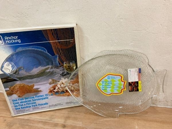 ★レア!!稀少!!USA製 アンカーホッキング AnchorHocking社製 魚型プレート耐熱ガラス食器 大皿 Vintage オーブン 電子レンジ対応 USED ★拍卖