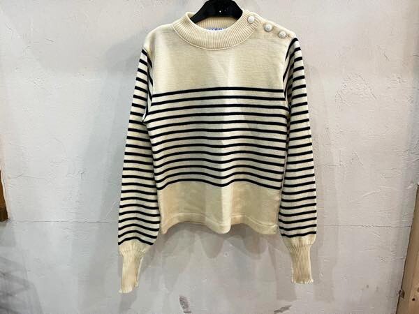 ☆SPICK&SPAN スピックアンドスパン×LEFT WING/レフトウィング イングランド サイドボタン ニット アイボリー×ネイビー マリンボーダー☆拍卖