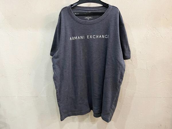 ☆ARMANI EVCHANGE/アルマーニエクスチェンジ リブUネックTee sizeL メンズ グレー×ホワイト アメカジ 古着 used☆拍卖