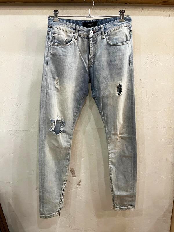 ☆REPRESENT/リプレゼント ダメージ加工デニム size32 メンズ ブルー系 テーパード スキニー 古着 used☆拍卖