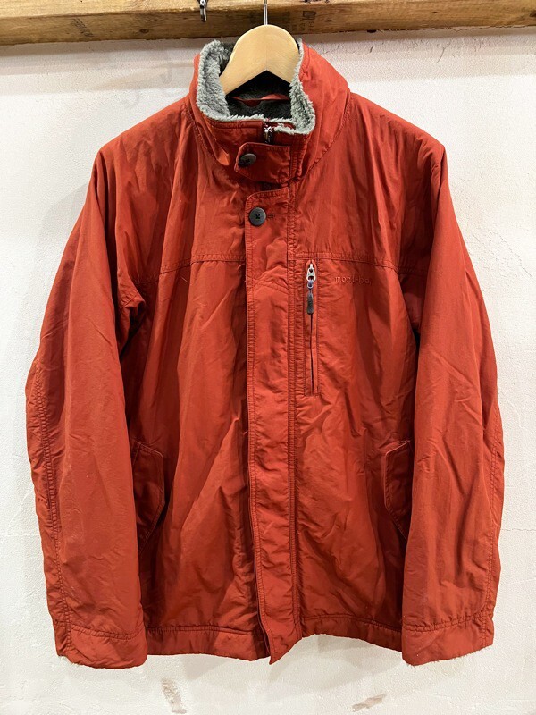 Q38★mont-bell/モンベル ロゴ刺繍マウンテンジャケット 裏ボア オレンジ系 メンズ ジャケット Lサイズ アウトドア ジャンパー★拍卖