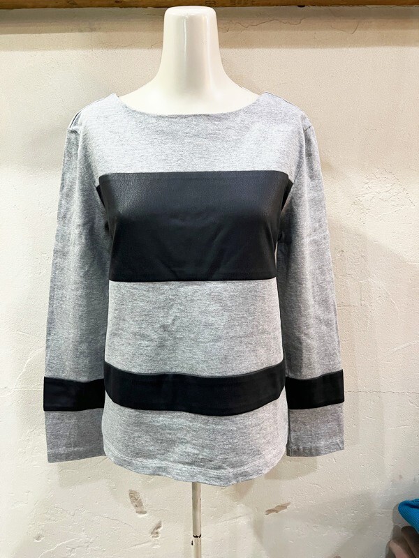 E89★BARNYARDSTORM/バンヤードストーム フェイクレザー切替ロングスリーブ ロンTEE 長袖 グレー×ブラック レディース サイズ0(S) ★拍卖
