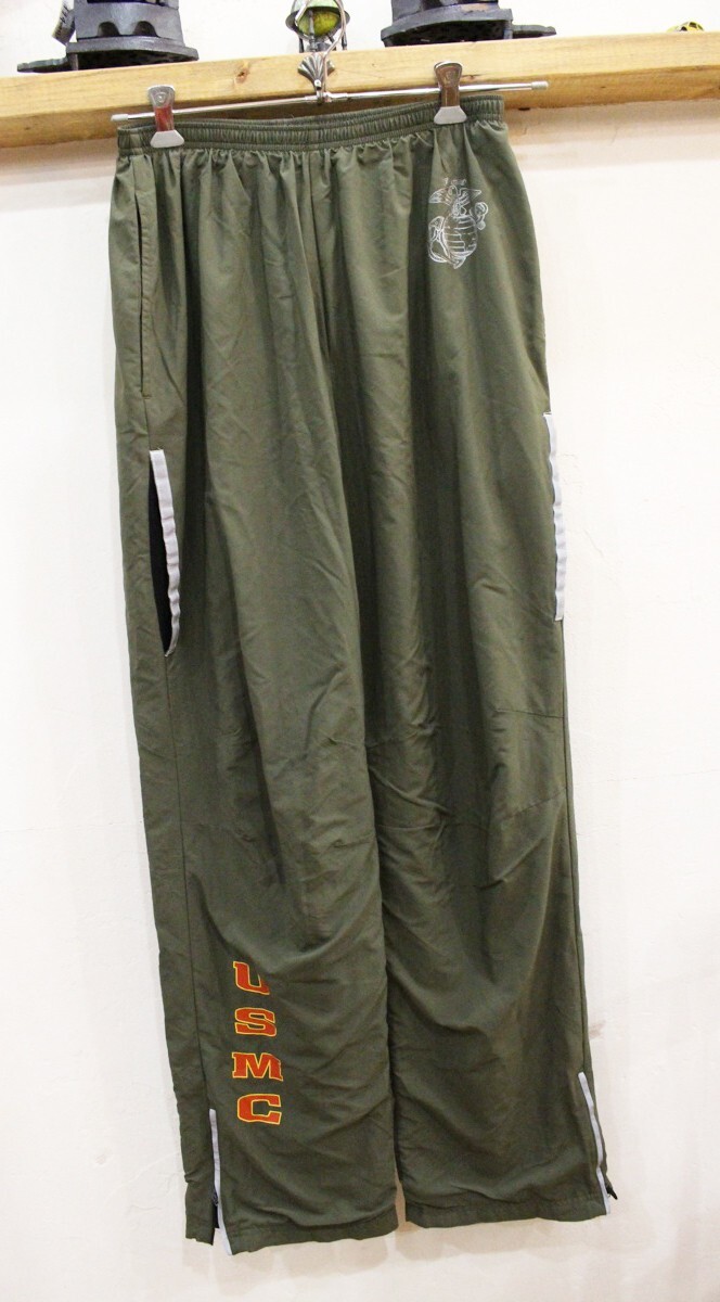 I93★USA製 MARINE RUNNING PANTS ナイロンパンツ カーキ 米軍 ミリタリー ミディアムロング メンズ 古着 ミリタリー USED ★拍卖