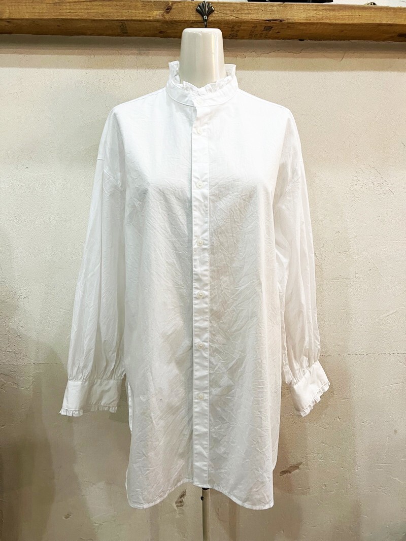 1826★ROPE PICNIC/ロペピクニック フリルバンドカラーシャツ ノーカラーシャツ ブラウス レディース 長袖 サイズ38 ホワイト ガーリー ★拍卖
