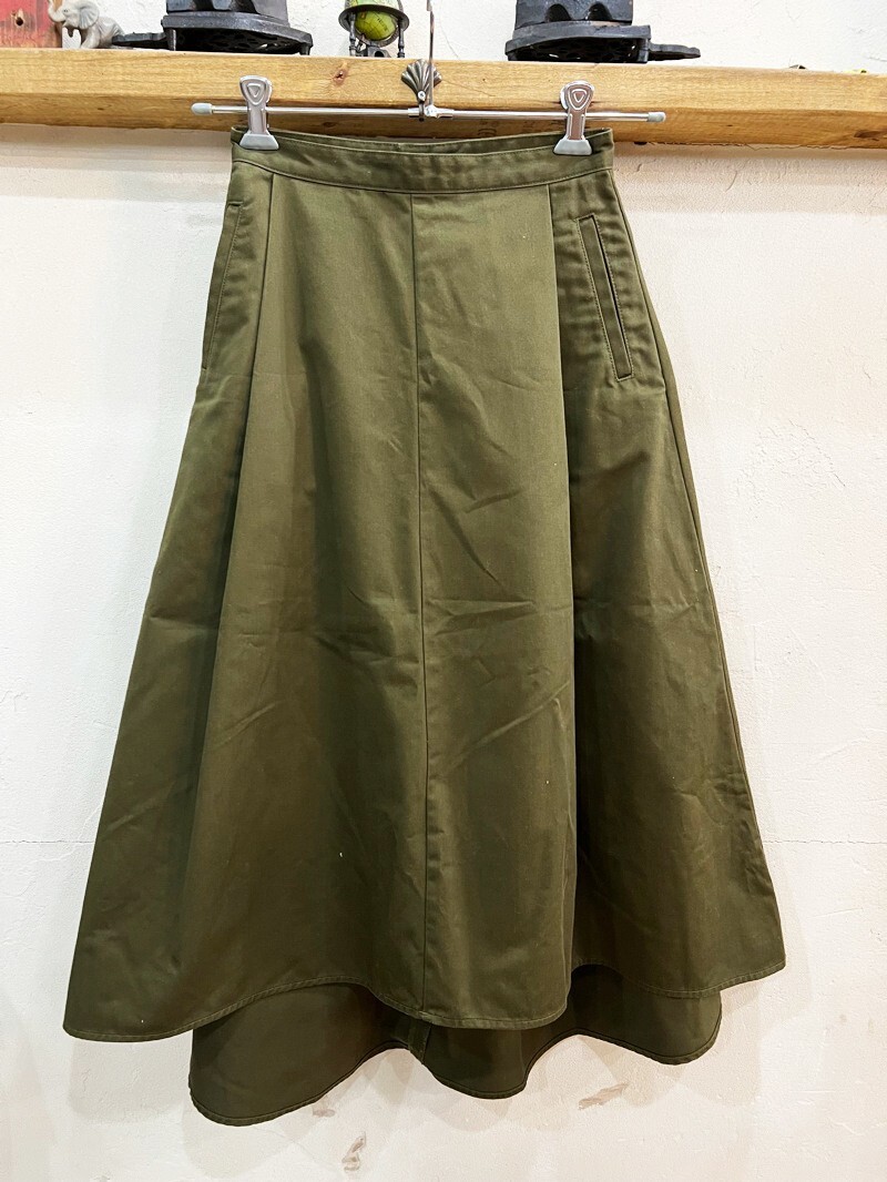 K90★Dickies/ディッキーズ チノフレアヘムスカート レディースSサイズ ロングスカート カーキ系 カジュアル USED ★拍卖