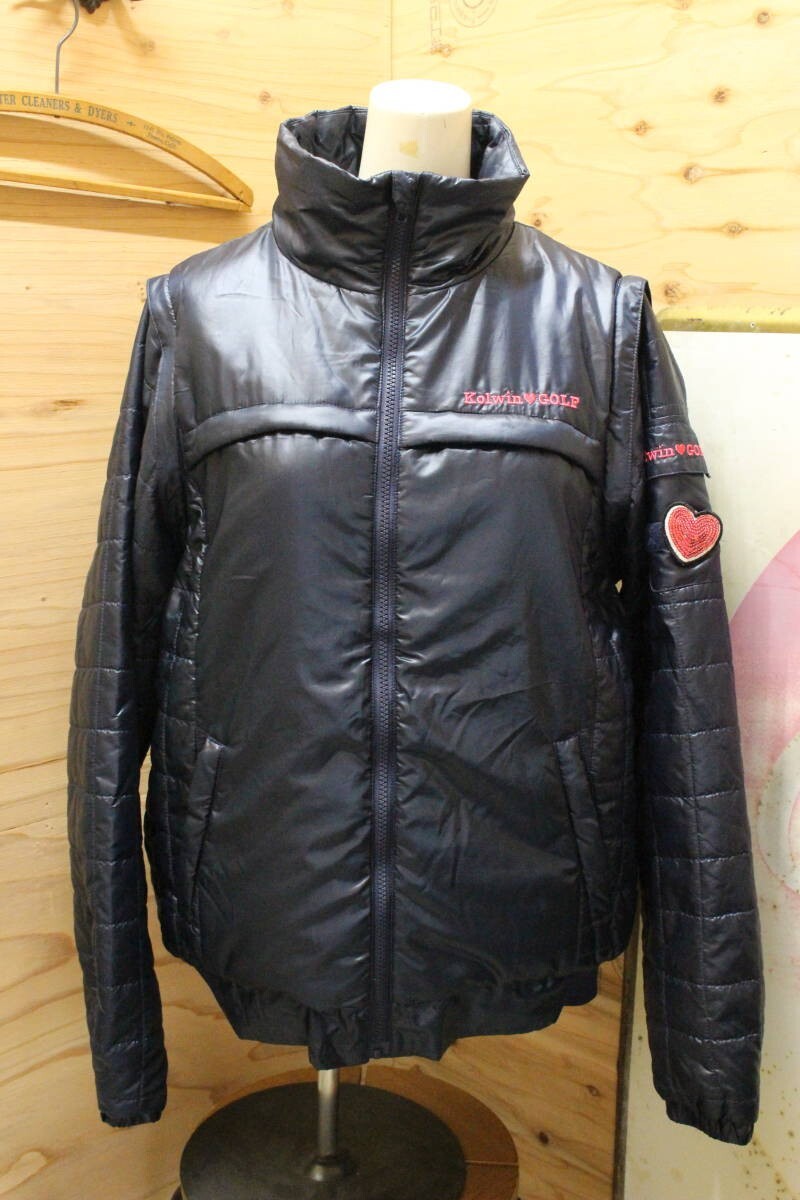 C71●Kolwin/コルウィン 2way パーカー 中綿 ジャケット ダウン ベスト SIZE:LL ブラック×ピンク スポーツ ゴルフ レジャー レディース●拍卖
