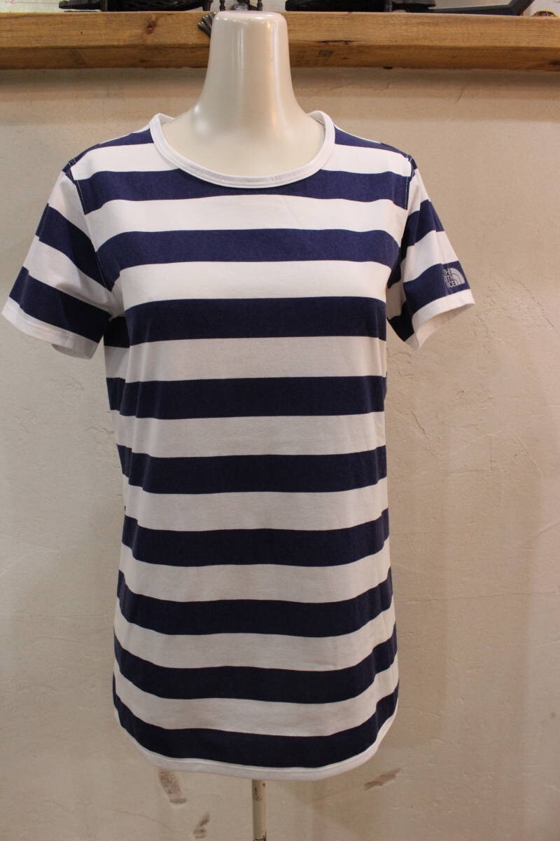 ●THE NORTH FACE/ザ・ノース・フェイス NTW11570 S/S Print Border Tee レディース トップス ネイビー×ホワイト SIZE:L●拍卖