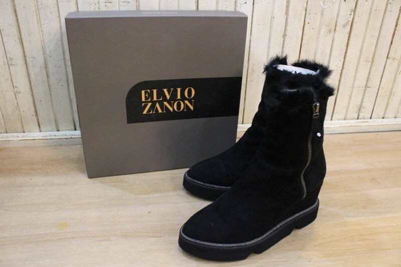 ☆ELVIO ZANON/エルビオ ザノン ラメライン入りファーロングブーツ size36(23cm) レディース ブラック インヒール 古着 used☆拍卖