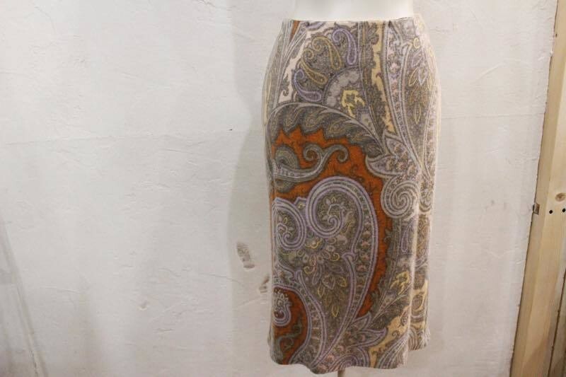 ☆PAUL&JOE/ポールアンドジョー ペイズリー柄ニットタイトスカート size36(Sサイズ相当) ベージュ レディース 古着 used☆拍卖