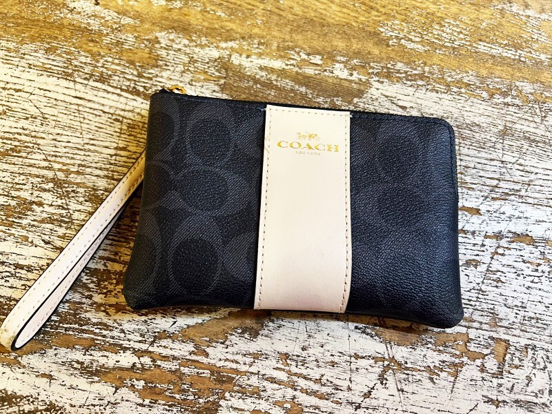 ★COACH/コーチ シグネチャー リストレットポーチ マルチポーチ ラウンドファスナー ネイビー キーケース/ウォレットポーチ ユニセックス拍卖