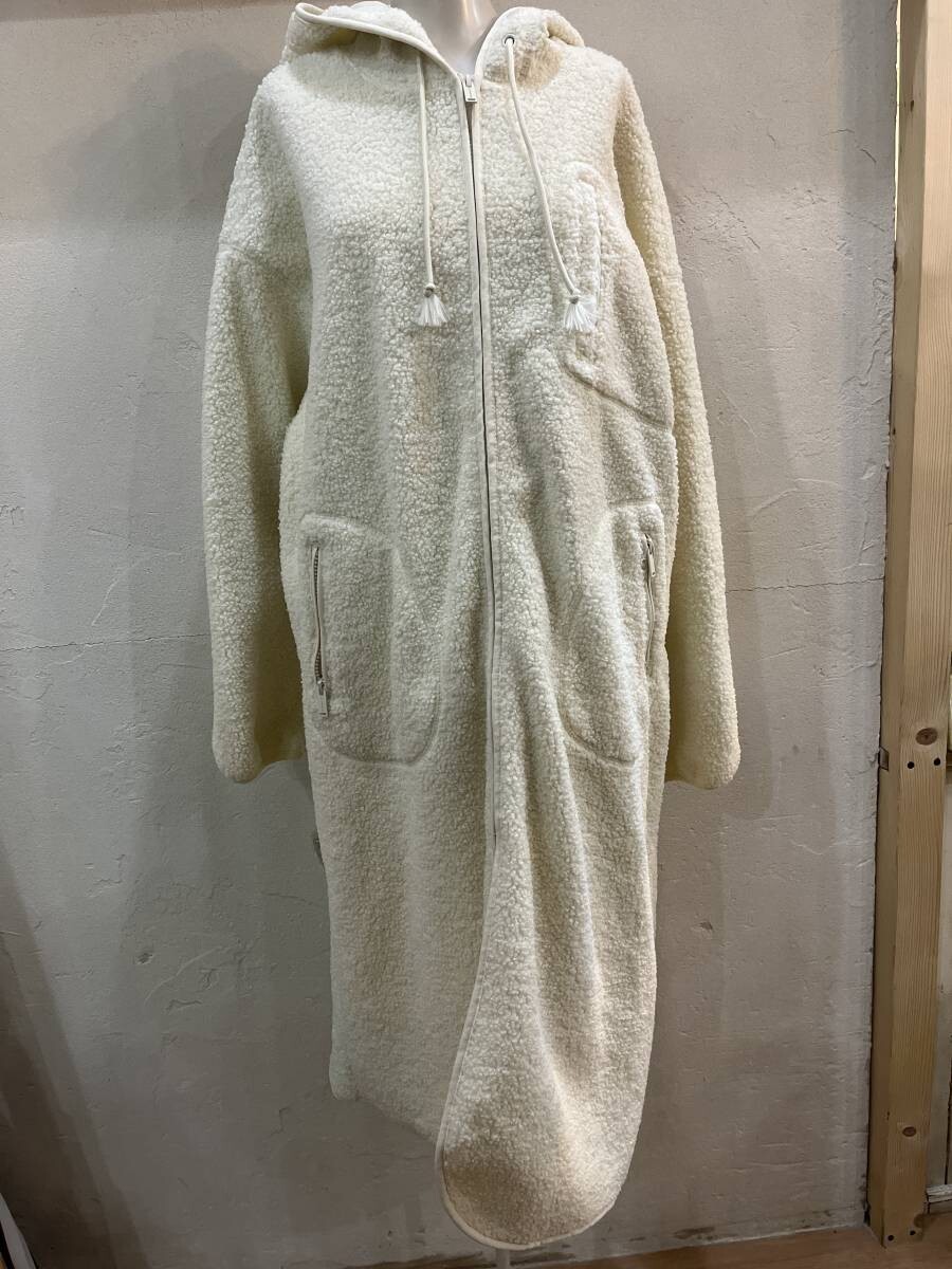 美品 GU × UNDERCOVER アンダーカバー コラボ ボアフリースコート ロングコート ホワイト フーディ ポリエステル Lサイズ USED拍卖