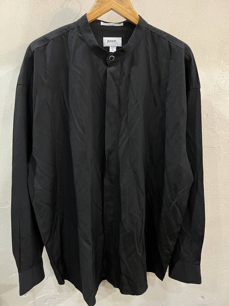Pavo by Lastrada size XL 長袖バンドカラーシャツ スタンドカラー レーヨン混 隠しボタン ブラック メンズ拍卖