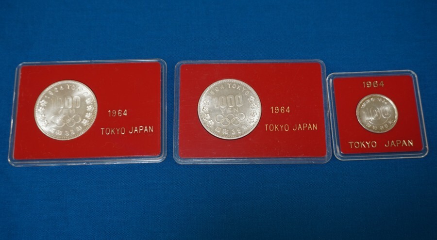 送料無料★昭和39年 1964年 1000円2枚 100円1枚 東京オリンピック 記念硬貨 銀貨 ケース付 昭和レトロ拍卖