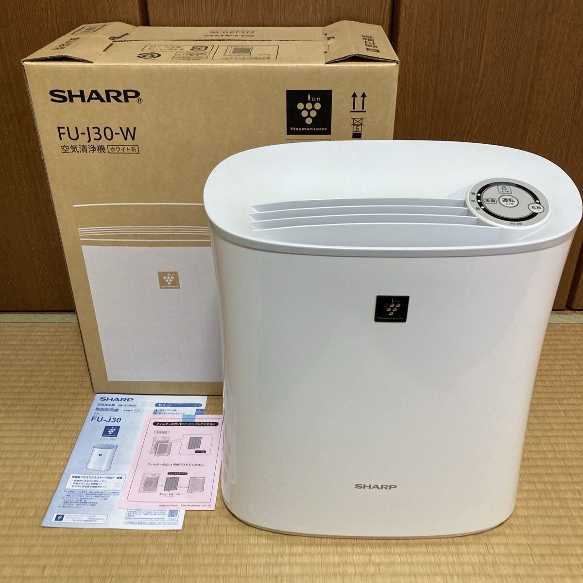 中古動作品 SHARP シャープ 空気清浄機 ホワイト FU-J30-W プラズマクラスター7000 取説、箱あり拍卖