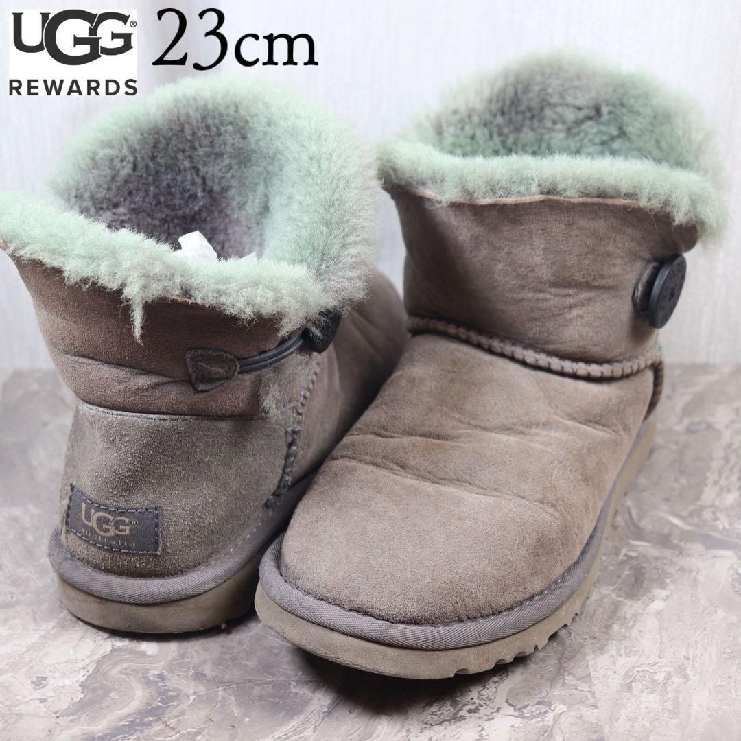 UGG アグ 23 ムートンブーツ スエード ボタン ボア グレー拍卖