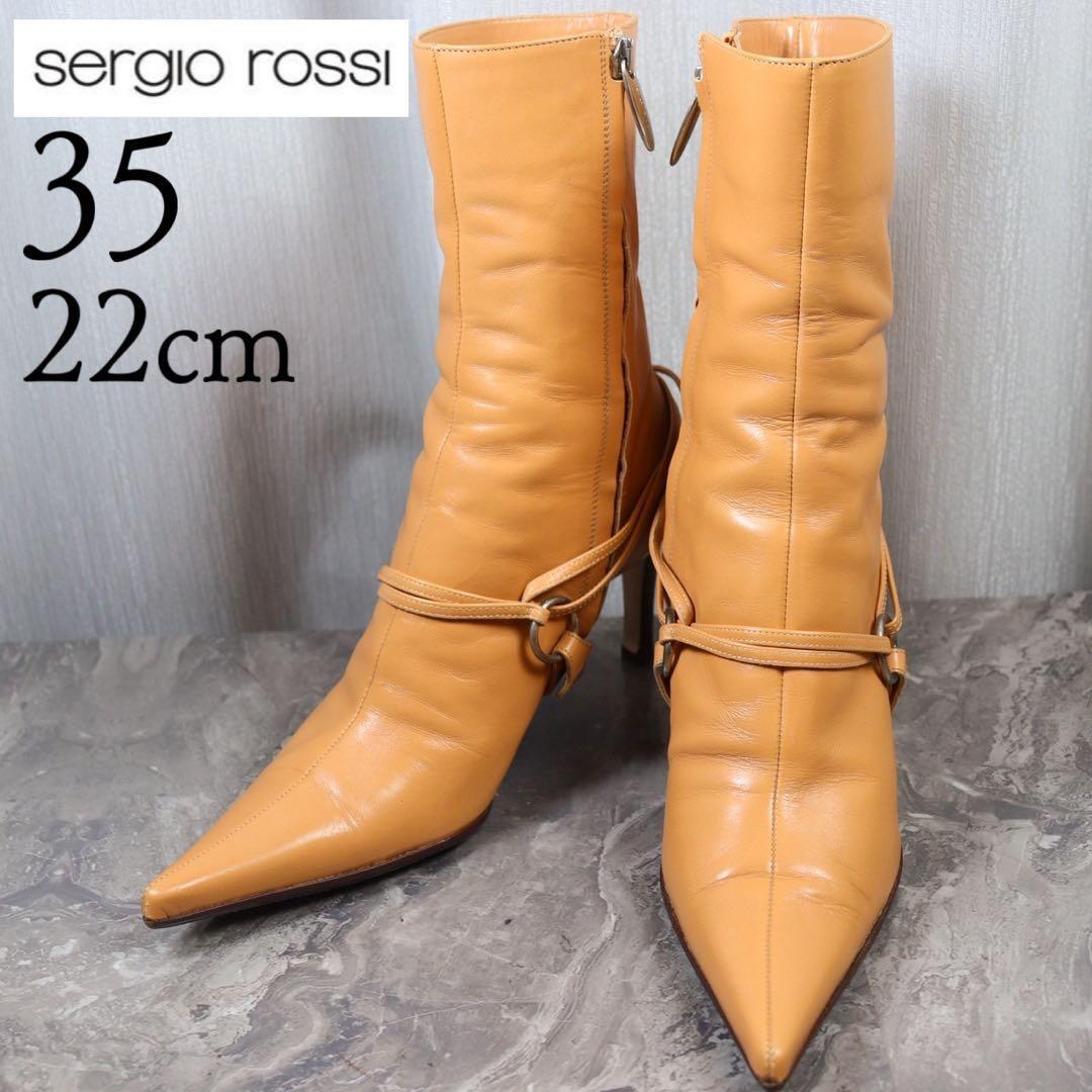 【極美品】セルジオロッシ 22 ショートブーツ ベルト レザー ジップアップ拍卖