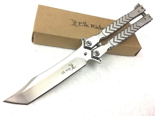 T003-SV★Elk Ridge 精巧バタフライナイフ タントーブレード クボタン BALISONG MODEL キャンプ アウトドア フィッシング拍卖