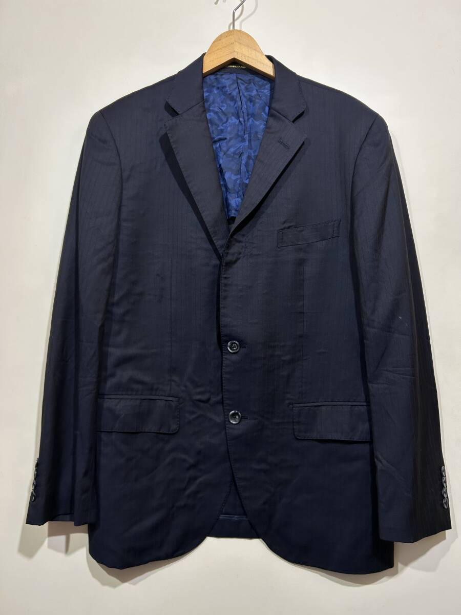 ★ GINZA YAMAGATAYA 銀座 山形屋 オーダーメイド テーラードジャケット ストライプ ネイビー 紺 イタリア生地 Loro Piana 迷彩裏地 日本製拍卖