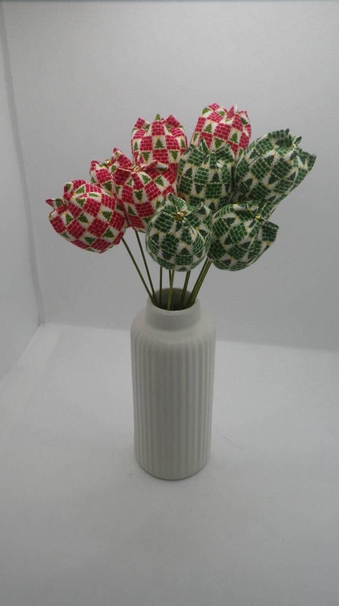 赤と緑のクリスマスカラー 布花 ハンドメイド 10本組 拍卖