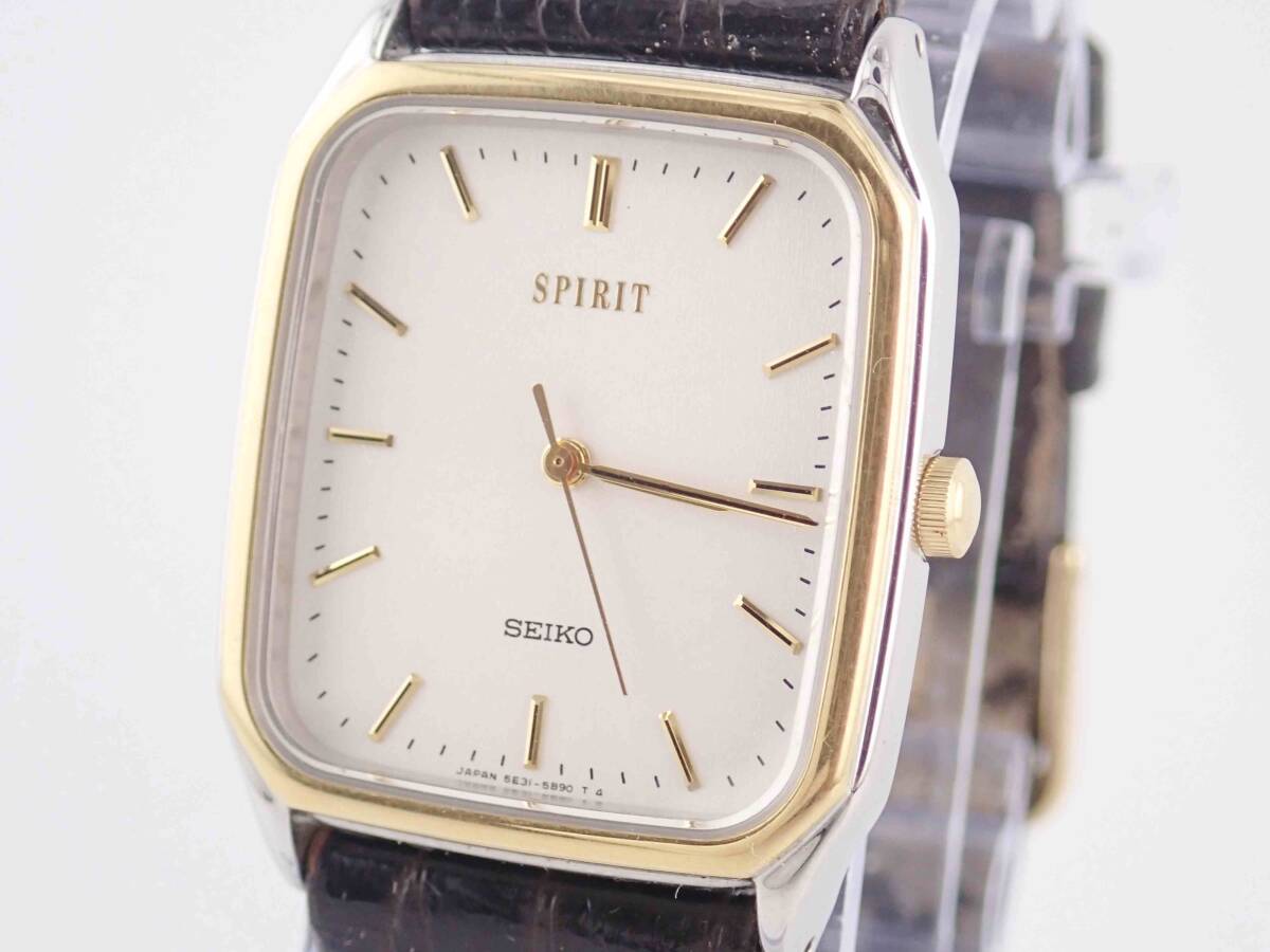 1円~〇SEIKO セイコー クオーツ メンズ 腕時計 SPIRIT スピリット 5E31-5B5O 三針 ホワイト文字盤 スクエア アンティーク/品1014-200拍卖