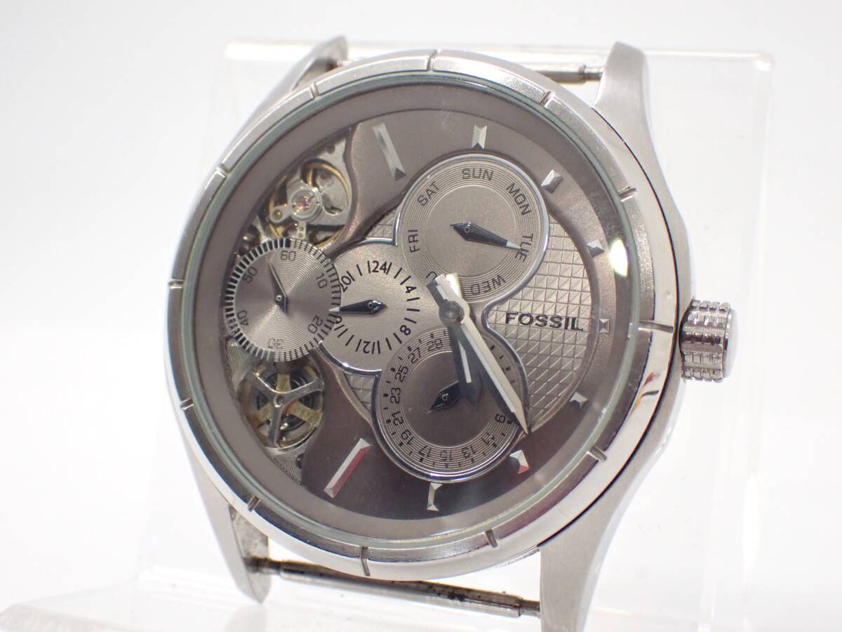 稼働品 1円~☆FOSSIL フォッシル AT/自動巻き メンズ腕時計 TWIST ツイスト ME-1020-110710 シルバー文字盤 ラウンド/森1022-200拍卖