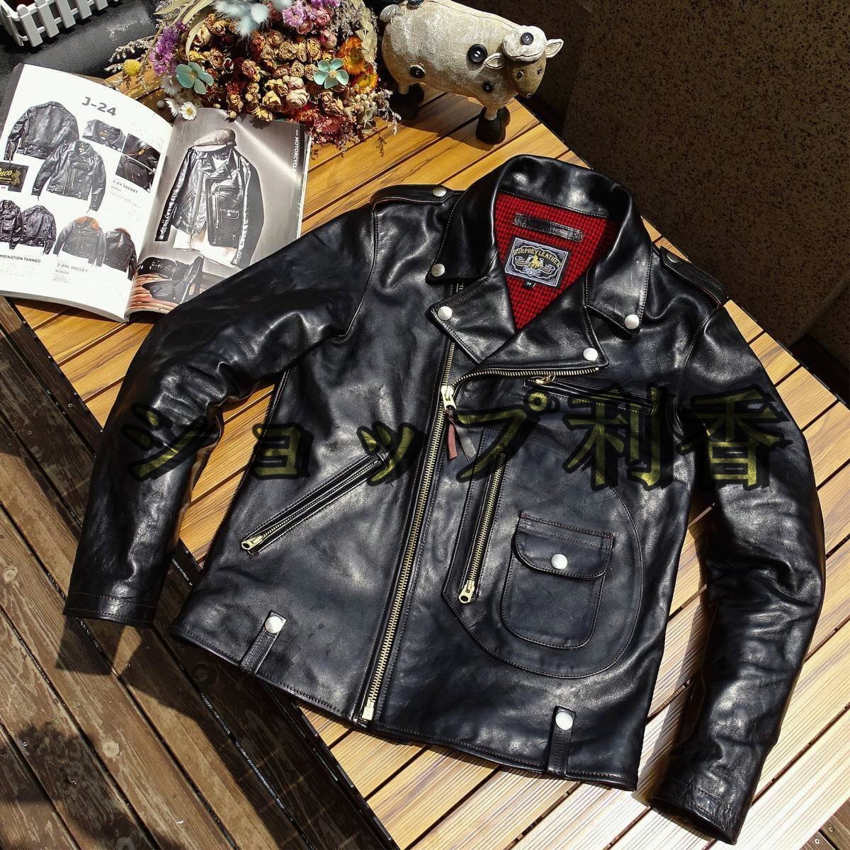 BUCOJ24 ダブルライダース 茶芯 馬革 レザージャケット 本革 ホースハイド 植鞣し 革ジャン バイクレザー アメカジ メンズ S~5XL拍卖