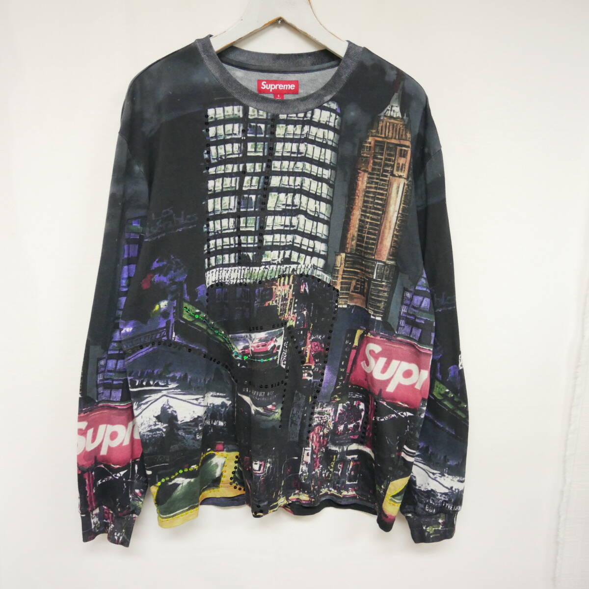 【1円】良好 Supreme 国内正規 25SS Skyline Sequin L/S Top スカイライン スパンコール装飾Tシャツ 長袖 Night ナイト ブラック S拍卖