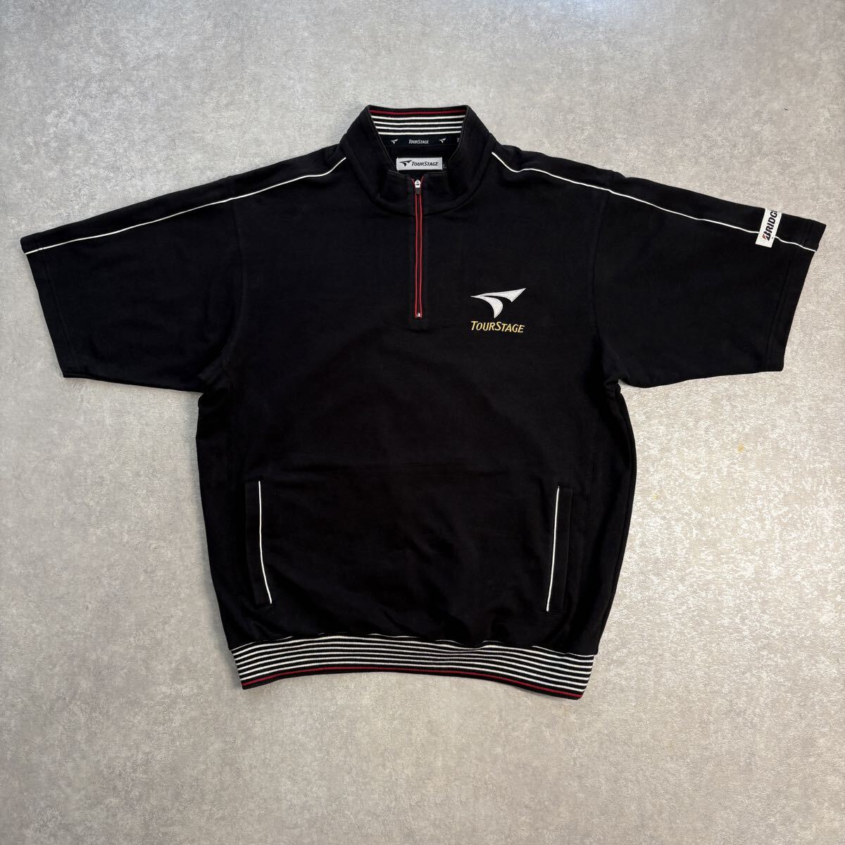 TOURSTAGE ツアーステージ GOLF ゴルフウェア ハーフジップ 半袖シャツ BRIDGESTONEワッペン 刺繍ロゴ ブラック Lサイズ拍卖