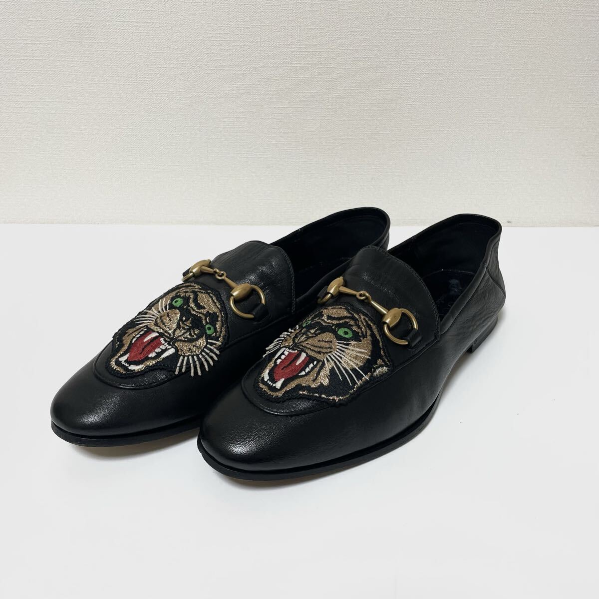 GUCCI ミケーレ期 タイガーパッチ バブーシュ ローファー レザー ブラック 黒 549058拍卖
