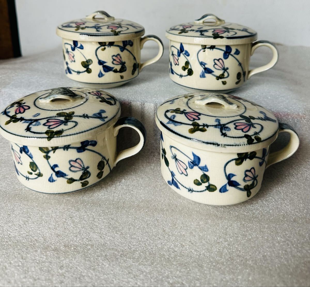 蓋付 スープカップ 陶器 バラエティーカップ4客セット【中古品】拍卖