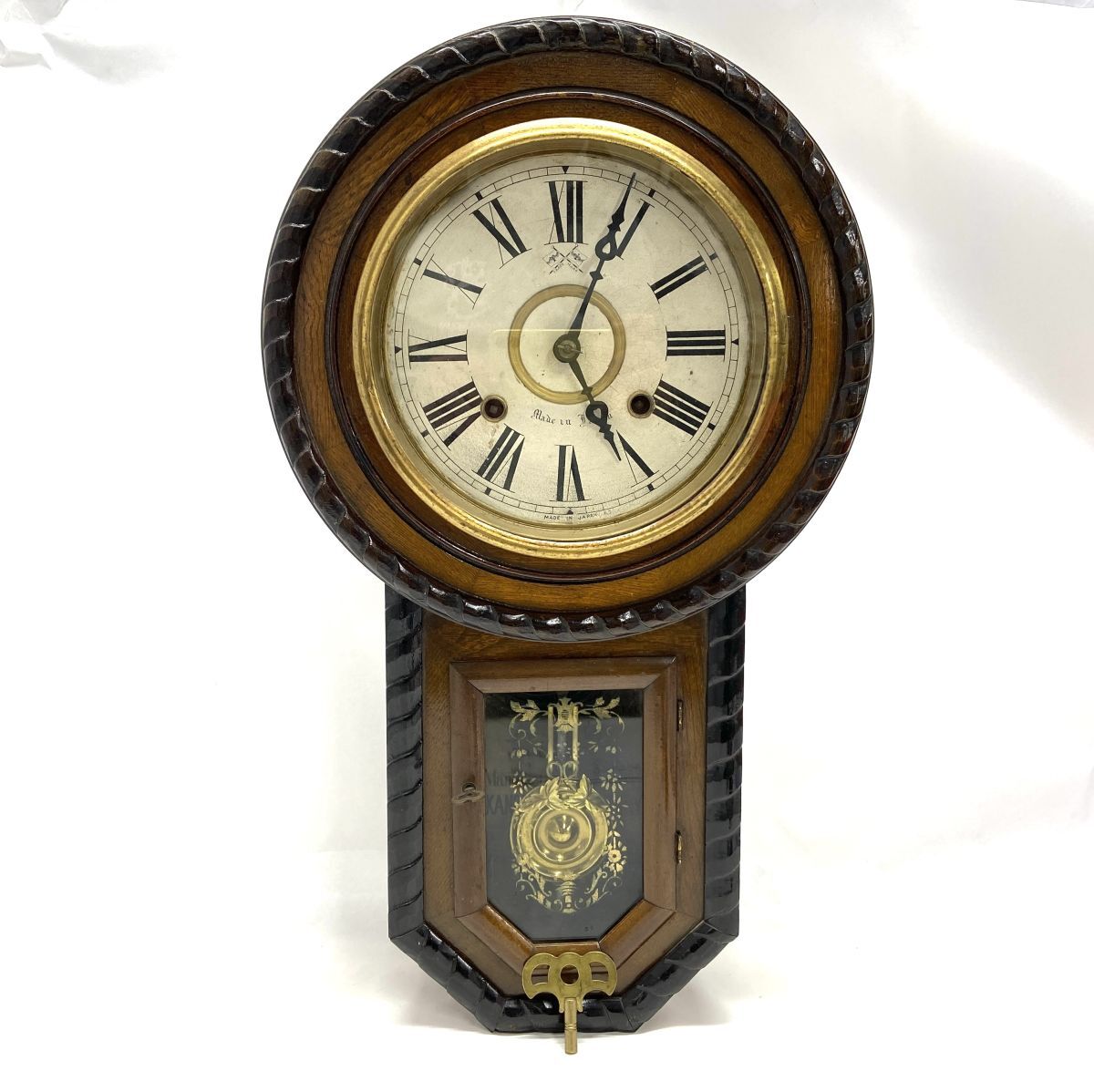 【R964】アンティーク 壁掛け時計 ゼンマイ式 機械式 TAKANO'S CLOCK FACTORY 振り子時計 レトロ ヴィンテージ からくり 木製 b拍卖