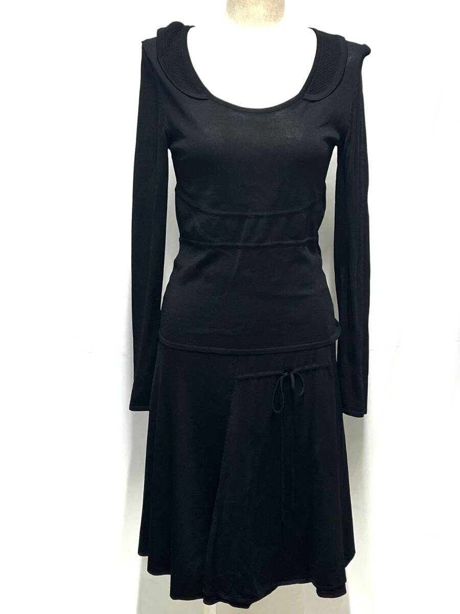 【R834】美品 ANTEPRIMA アンテプリマ ニット セットアップ 長袖 カットソー フレアスカート ブラック サイズ38拍卖