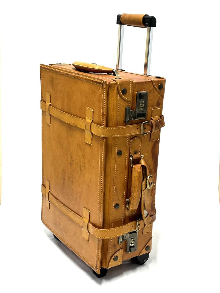 【R992】アンティークトランク☆旅行鞄かばん アタッシュケース キャリーケース トラベルバッグ キャメル系 スーツケース 本革 レザー b拍卖