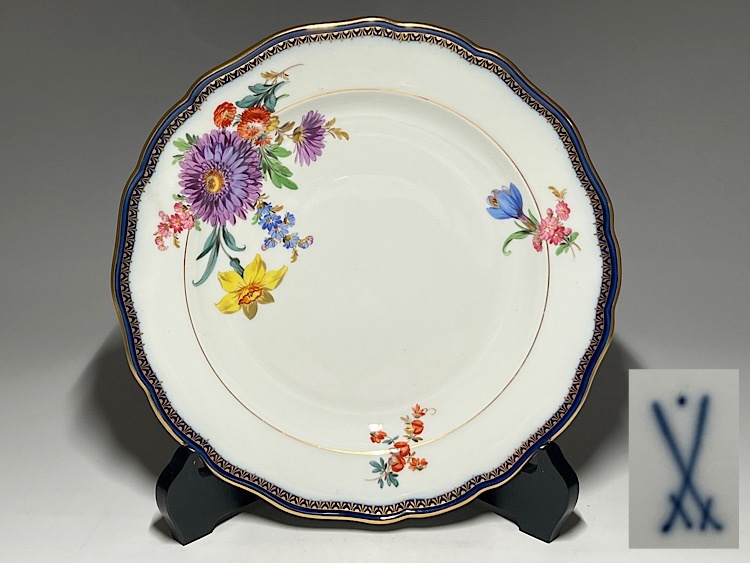 【瑞】マイセンMeissen 花柄 プレート 径:25.3cm 皿立付拍卖
