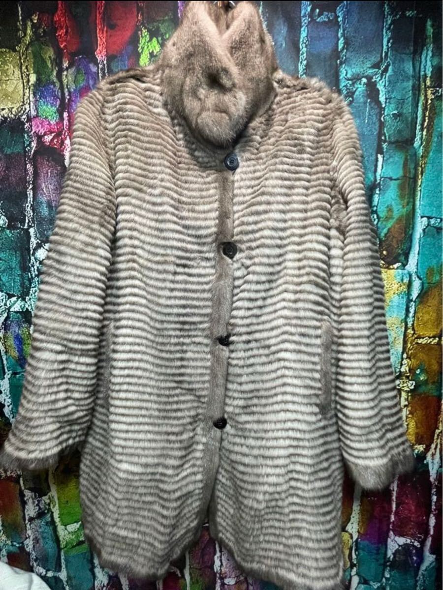 最高級 ミンクファー リバーシブルコート シルク100% ウェーブ加工拍卖