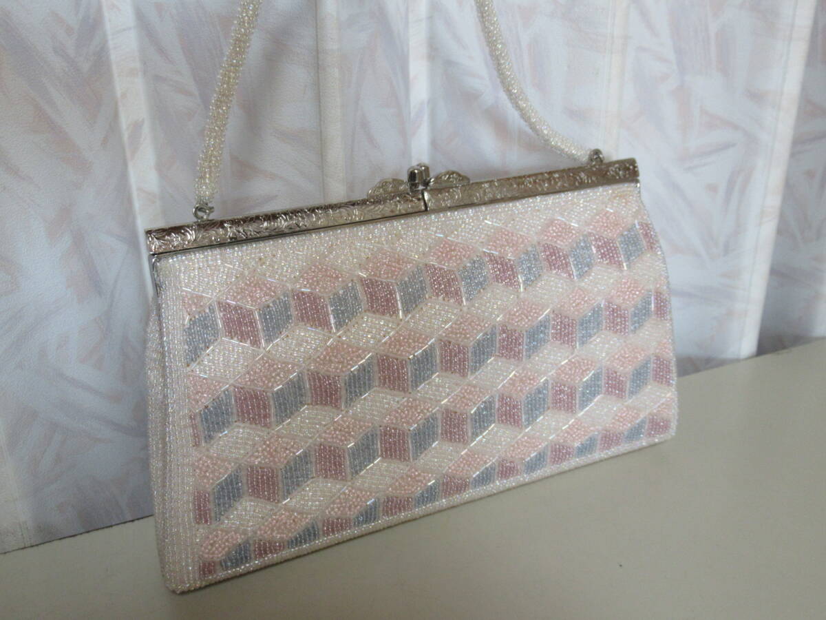 R7 11★レトロ アンティーク ビーズバッグ 中古 幾何学模様拍卖