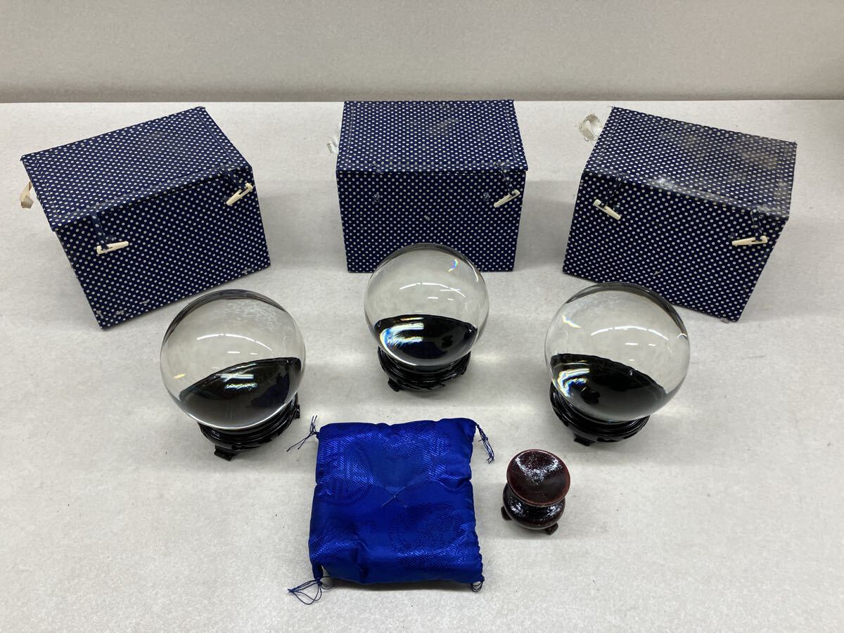 S819★水晶 3個セット 占い 風水 インテリア 置物 中古 ガラス玉 ★送料無料(北海道のみ送料1,400円)★拍卖
