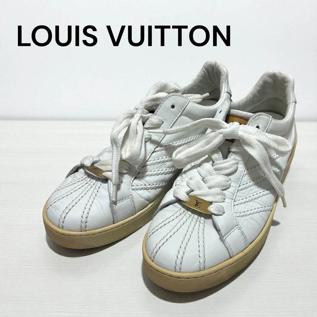 LOUIS VUITTON ルイ・ヴィトン ホワイト レザー スニーカー サイズ7 メンズ BA0046 白 靴 ロゴ 良品拍卖